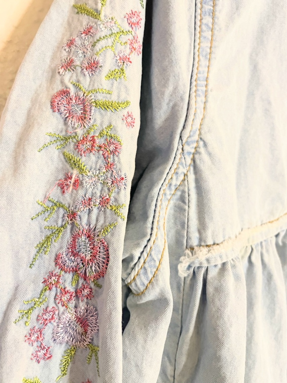 POL Embroidered Chambray Top with Hoodie Cottagecore Boho Cotton Small - Picture 5 of 12